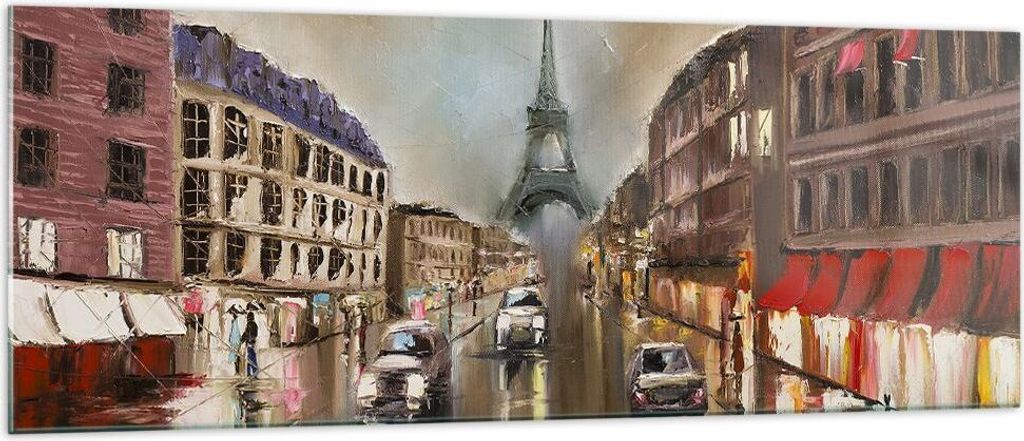 Bilder auf glas - Paris Turm Straße - 140x50cm - Glasbilder - Wandbilder - Kunstdruck - zum Aufhängen bereit - Wanddekoration aus Glas - Glas Bil...