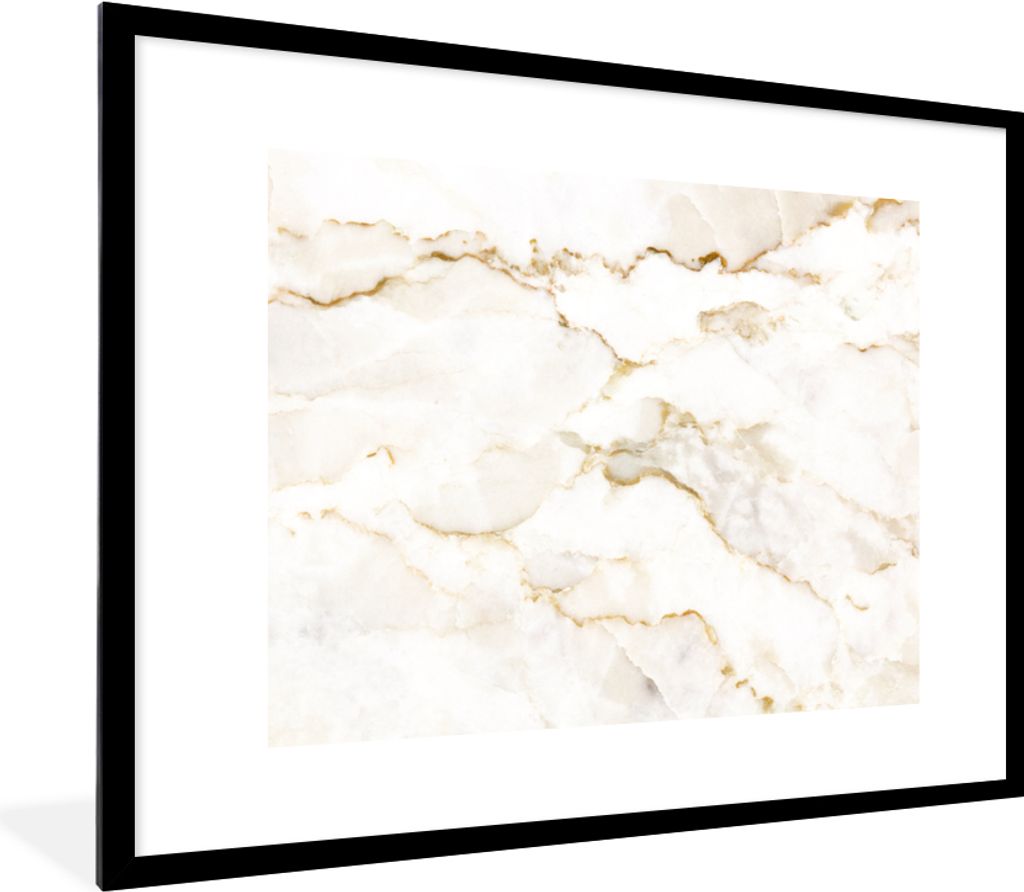 MuchoWow MuchoWow Gerahmtes Poster Marmor - Limette - Gold - Luxus - Marmoroptik - Weiß 80x60 cm - Poster mit zchwarzem Bilderrahmen - Schlafz...