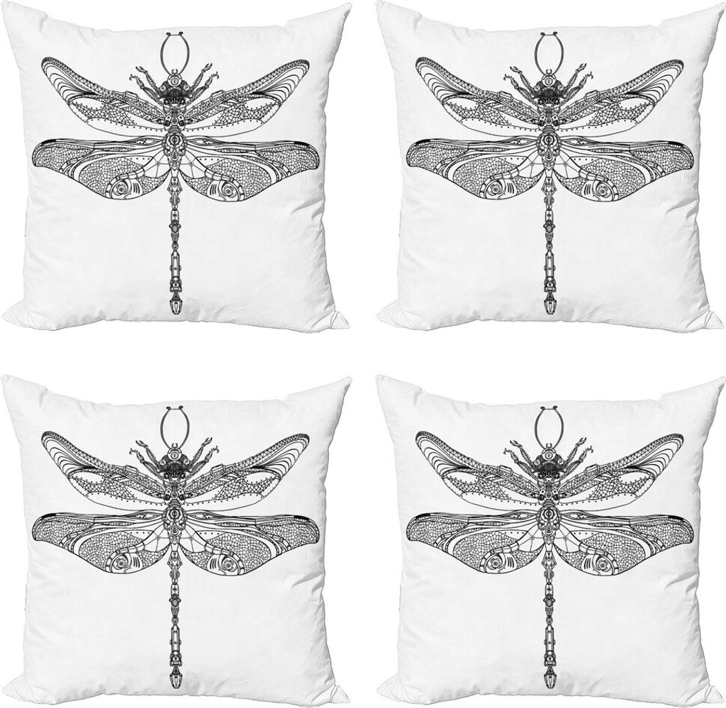 ABAKUHAUS Libelle Kissenbezug Set (4 Stück), Barock Zier, Moderner Doppelseitiger Digitaldruck, 45 cm x 45 cm, Schwarz-Weiss