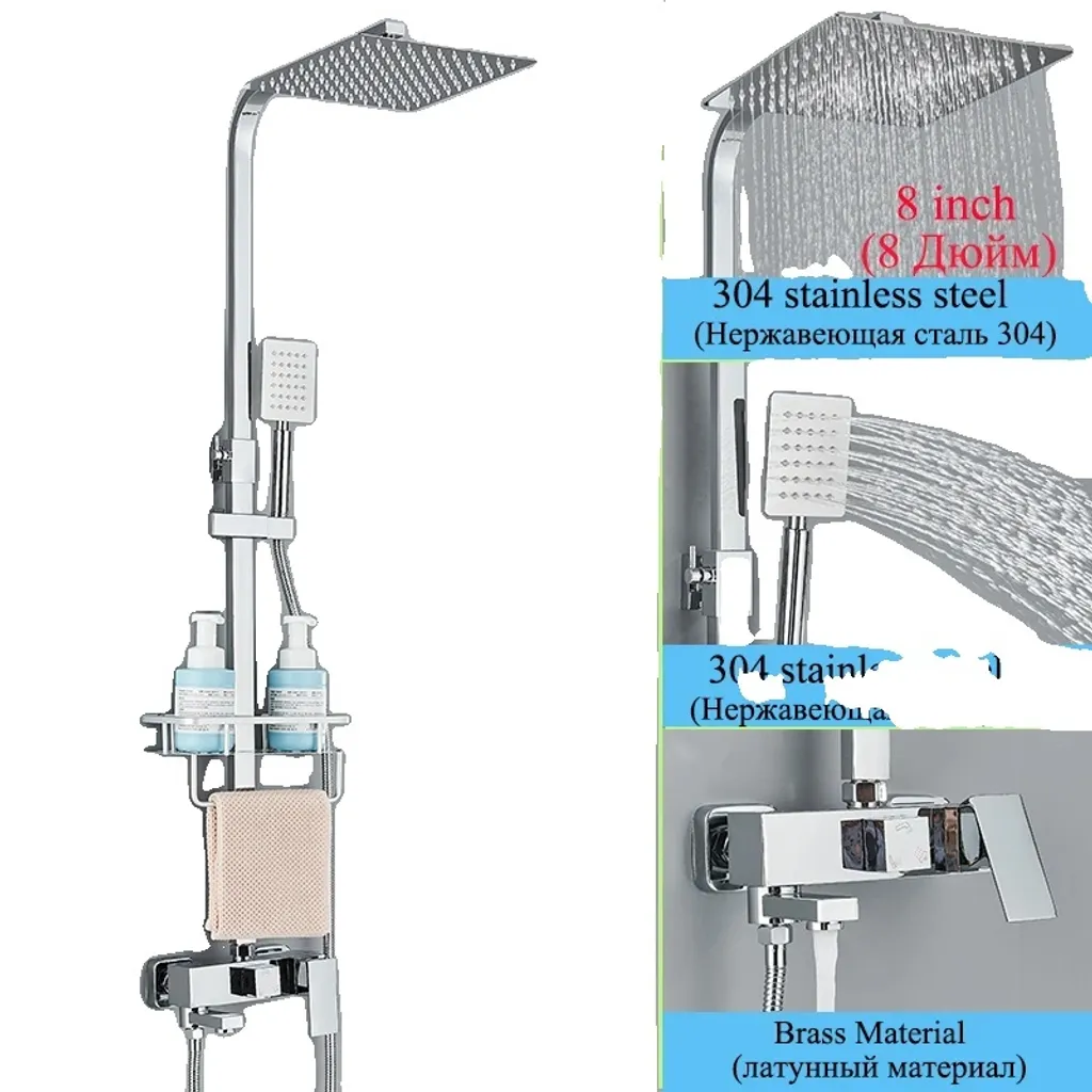 Set di rubinetti per doccia di alta qualità, acciaio inox 304, regolabile in altezza, a 3 vie da 8 pollici D