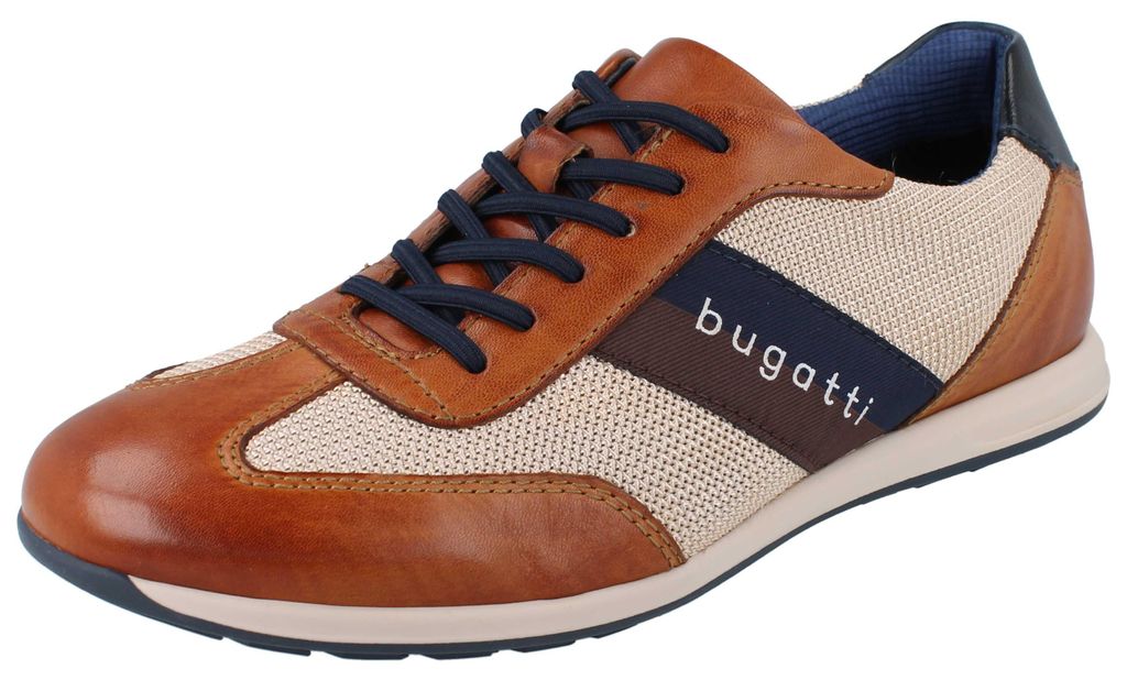 BUGATTI Herren Sneaker braun beige blau Leder Textil - Produktbild 