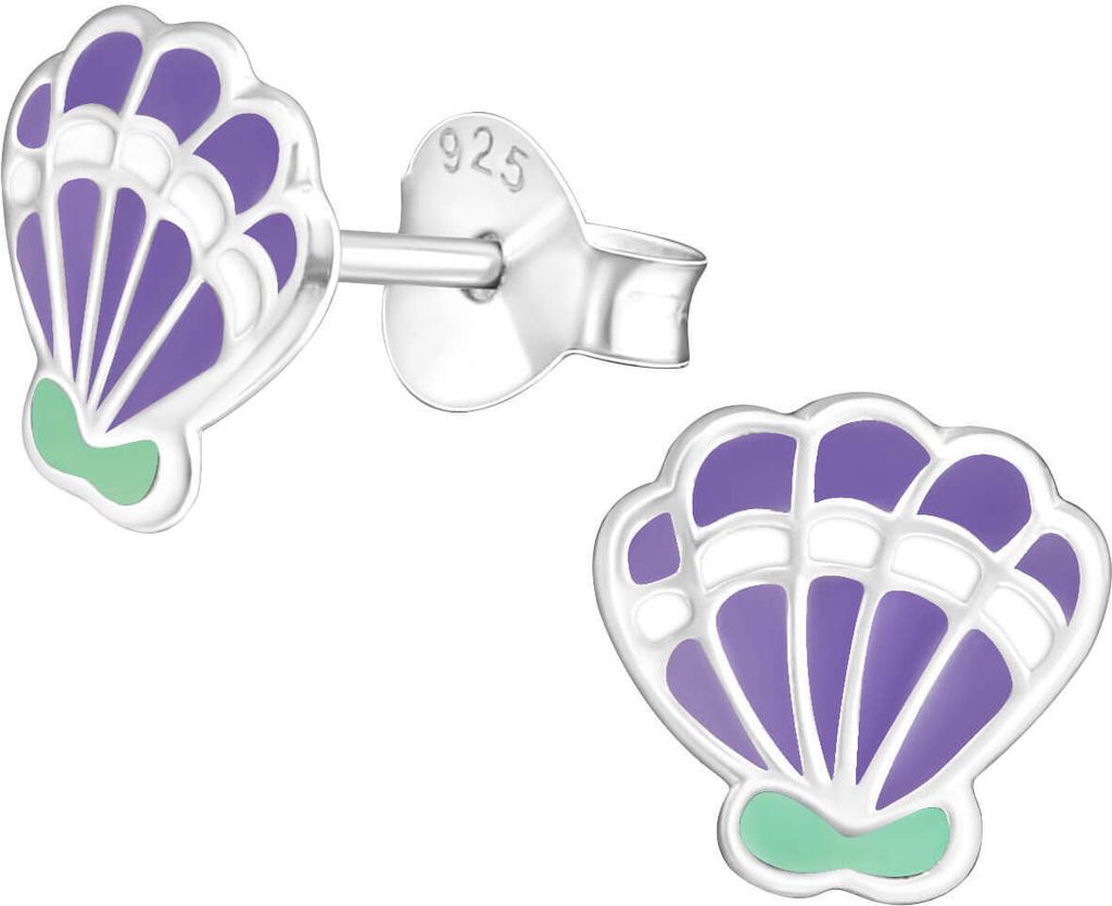 Kinder Ohrringe Ohrstecker 925er Sterling Silber Meeresmuschel in lila oder bunt Farbe - Lila