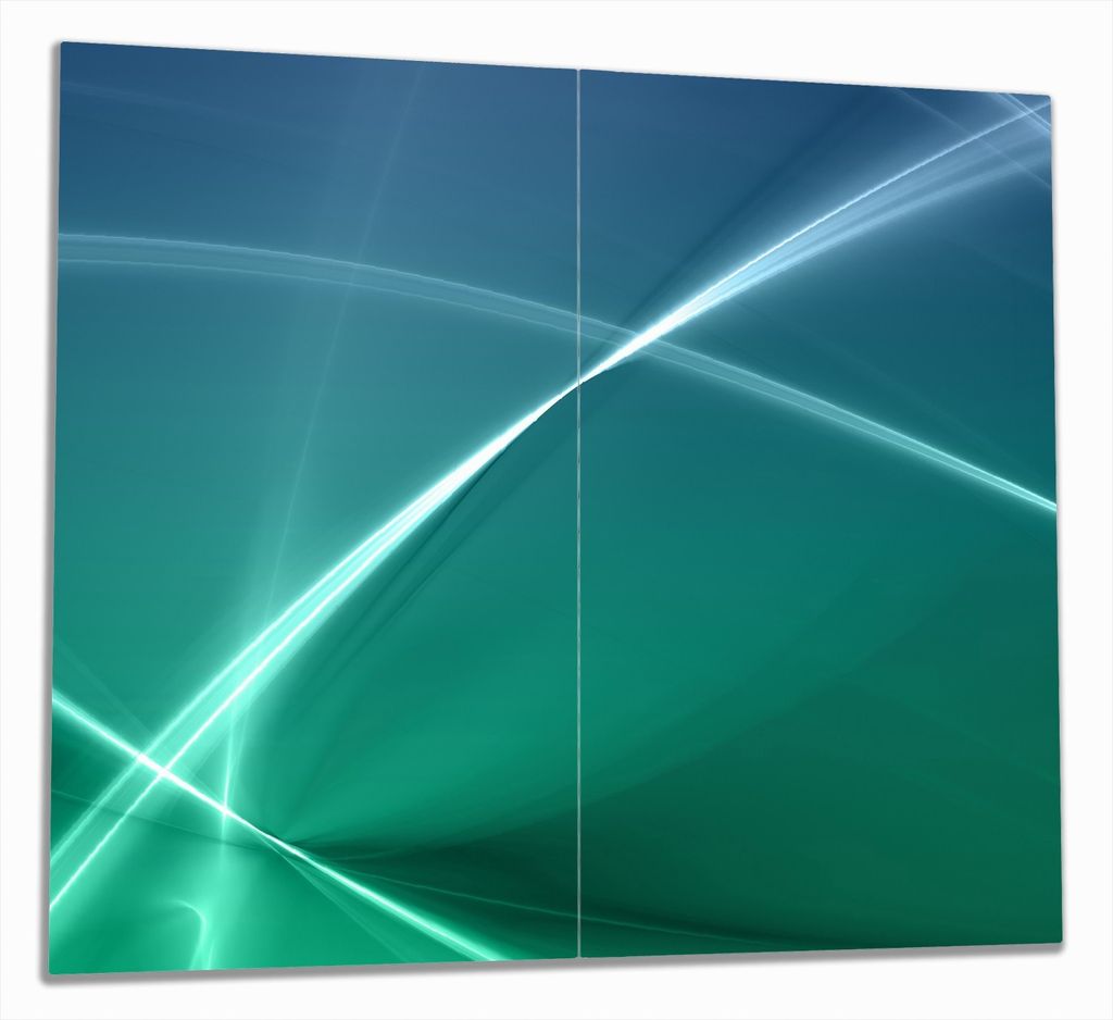 Wallario Herdabdeckplatte aus Glas, Größe 60 x 52 cm 2-teilig, Motiv Abstrakte Formen und Linien in blau grün türkis