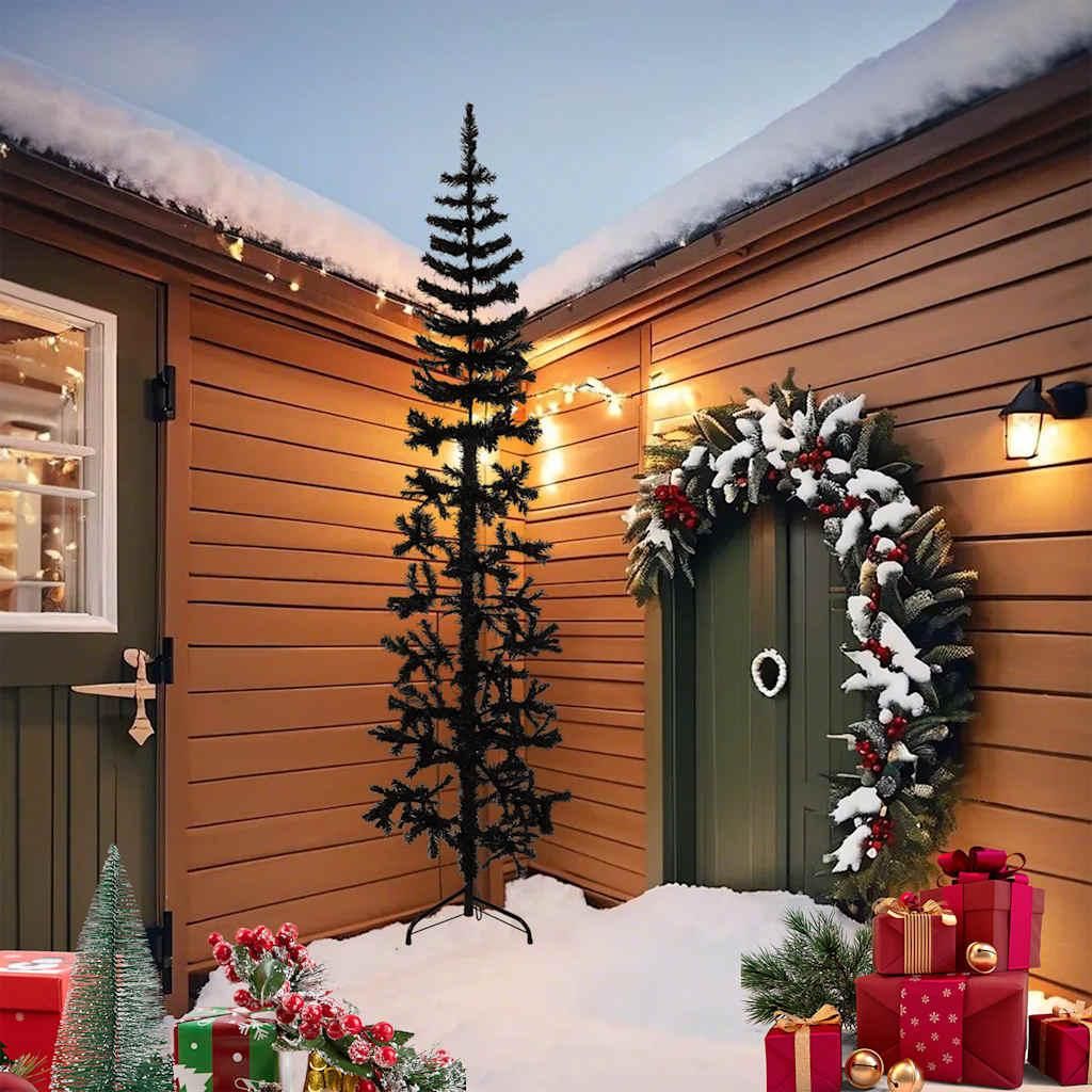 vidaXL Künstlicher Halb-Weihnachtsbaum Ständer Schlank Schwarz 240 cm