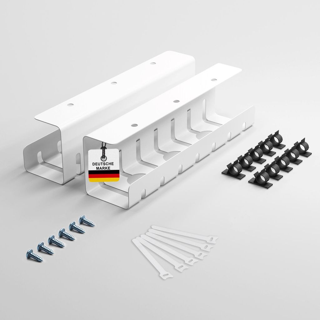 Albatros Kabelkanal Schreibtisch Weiß Komplettset C - Kabelmanagement Schreibtisch für Ordnung und Produktivität-Kabel Organizer für Kabelführ...