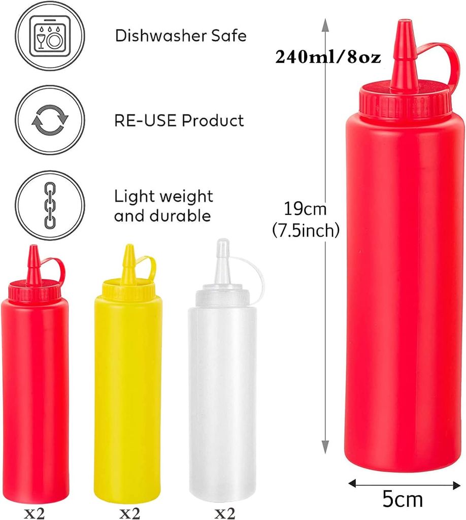 Plastik Quetschflasche, 6 Stück 250ml Squeeze Flasche aus Produktbild 2