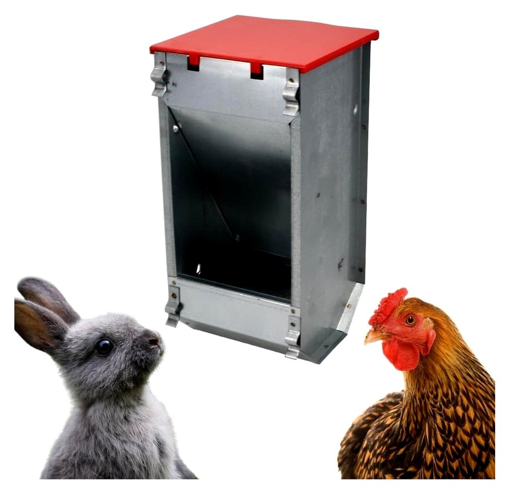 Hühnerfutterautomat aus verzinktem Stahl mit Deckel für Geflügel