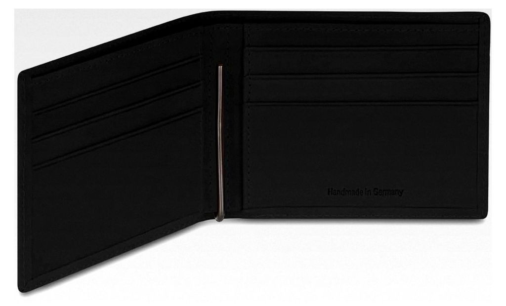 Geldbörse mit Geldklammer aus Nubukleder in Schwarz | Herren Portemonnaie mit Edelstahl Geldscheinklammer und RFID-Schutz