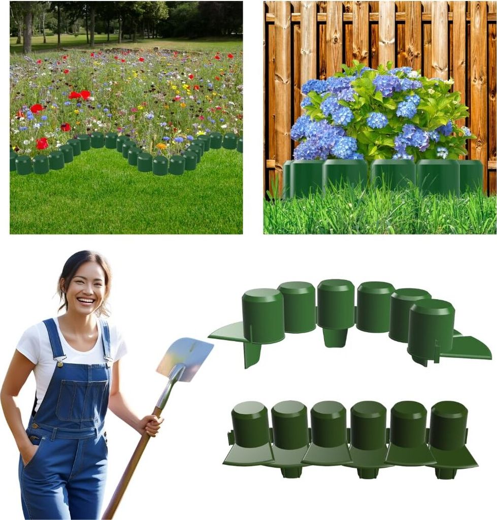 Anwicar Rasenkante Garten Palisade - Beeteinfassung aus wetterfestem Kunststoff - flexibel & langlebig - 5er-Set (2m) - einfache Montage - Dunkelgrün