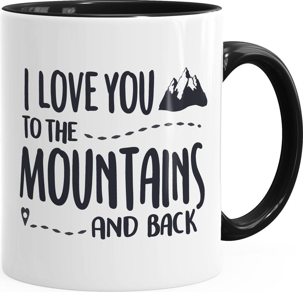 Kaffeetasse I love you to the mountains and back Geschenk Valentinstag Liebe Spruch Wandern MoonWorks schwarz unisize