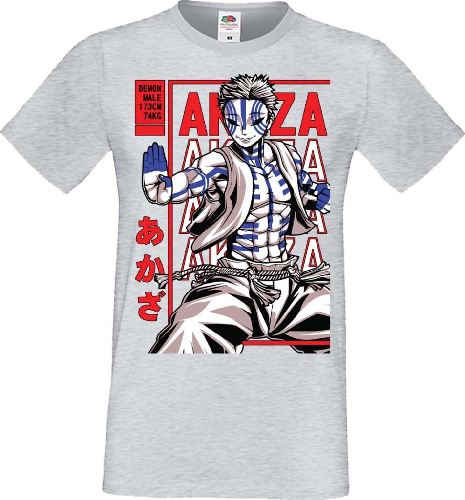Herren T-Shirt Manga Anime Demon Anime Slayer Akaza Upper Rank Akaza, Man XL / Grau