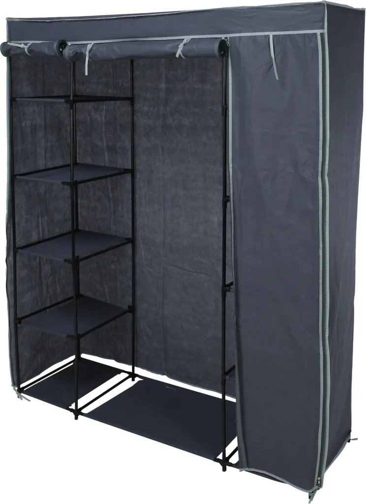 Penderie souple avec housse grise et structure métallique 141x45x167 cm