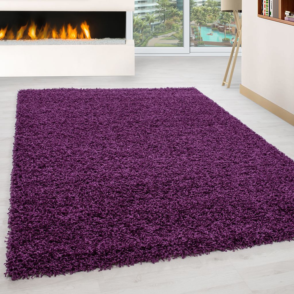 Teppich Wohnzimmer Hochflor Einfarbiges Design Langflor Shaggy Modern Flauschig, Größe: 140 x 200 cm, Farbe: Violett