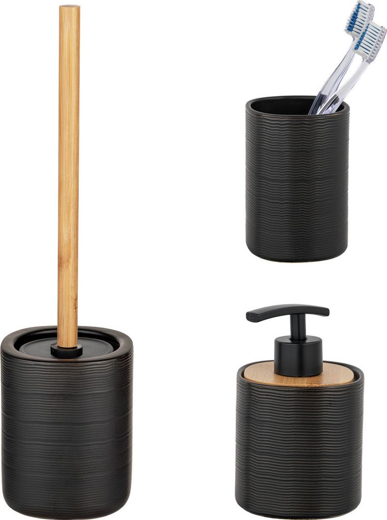 Schöner Wohnen Keramik WC-Garnitur Set Zena Schwarz Stiel Bürste Toilette Badezimmer