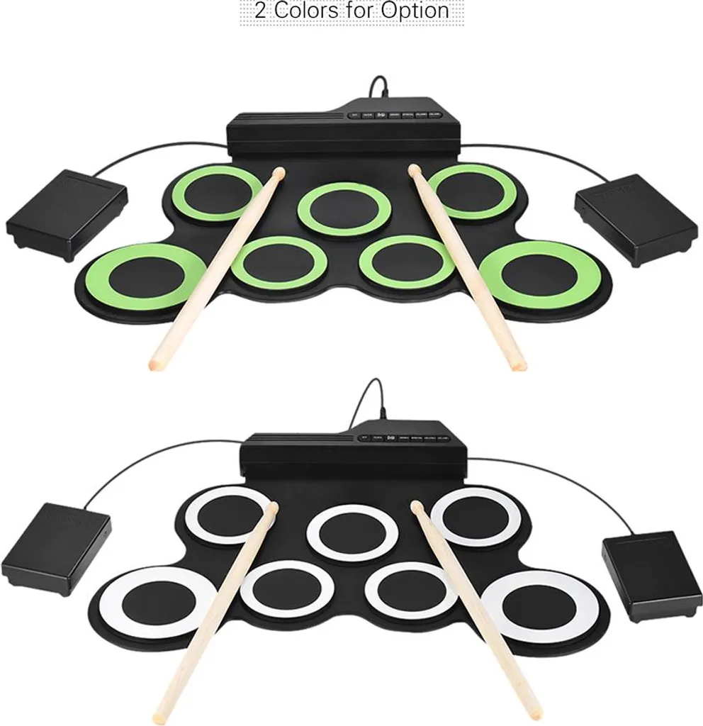 Batterie Électronique Portable Roll-Up 7 Pads avec Baguettes et Pédales