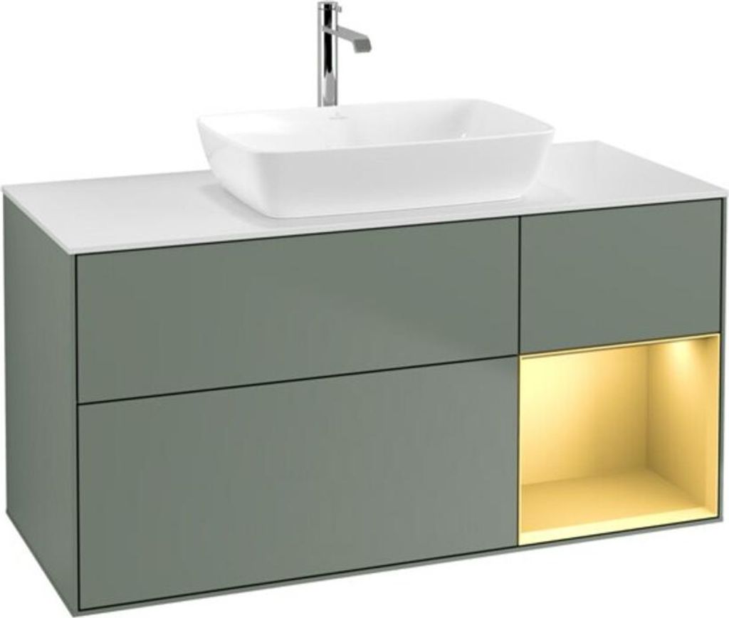 V&B Waschtischunterschrank Wandbeleuchtung Finion 120cm, Pl w m, Reg gol m Lac, Oli. m Lac