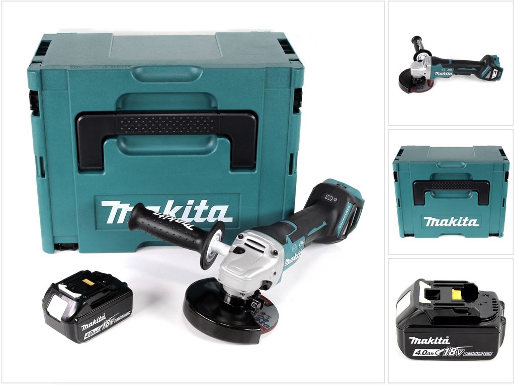 Makita DGA 517 M1J Akku Winkelschleifer 18 V 125 mm Brushless + 1x Akku 4,0 Ah + Makpac - ohne Ladegerät