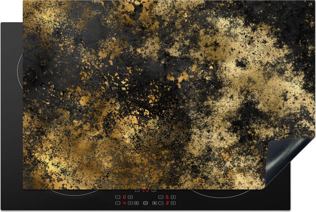 KitchenYeah Herdabdeckplatte Gold - Schwarz - Luxus , 81x52cm, Küche Deko, Glaskeramikfeld Herdabdeckung, Abdeckplatte fùr Kochfeld