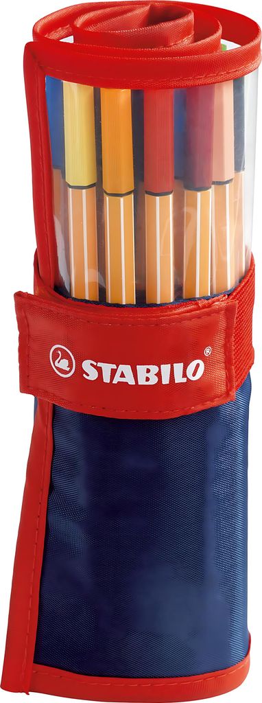 A set of Stabilo pens in a roll-up case.