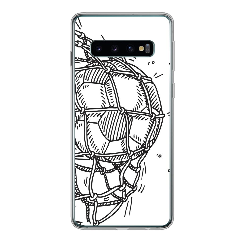 MuchoWow Handyhülle Schutzhülle Hülle für Samsung Galaxy S10 Eine Illustration eines Fußballschusses ins Tor - Jungen - Mädchen - Kinder Si...