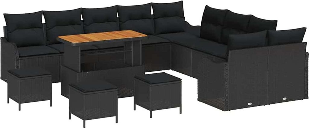 "SALE 2026" Garten-Sofa-Set - Balkonmöbel/Loungeset - elegantes Design - mit Kissen mit Speicher 14 pcs Schwarz - 110x55x71cm - Gartensofas DEMöb...