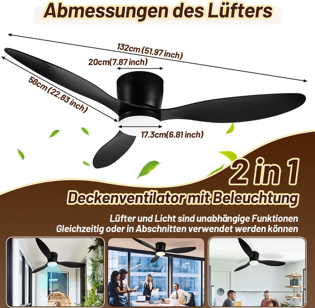 Ventilatore da Soffitto Clanmacy 132CM - LED Dimmerabile con Telecomando - 2