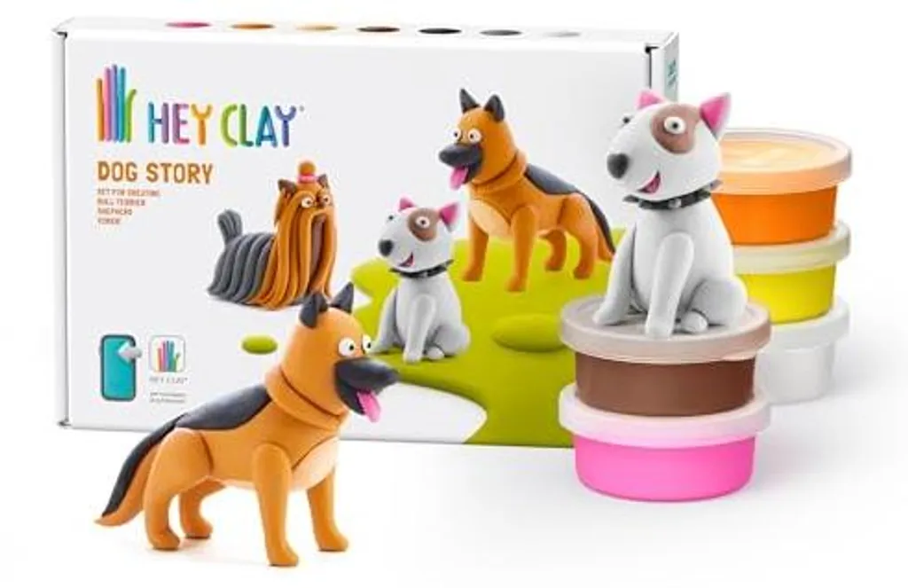 Hey Clay Dog Kit de 6 Boîtes Pâte à Modeler Enfant Animaux Créatifs