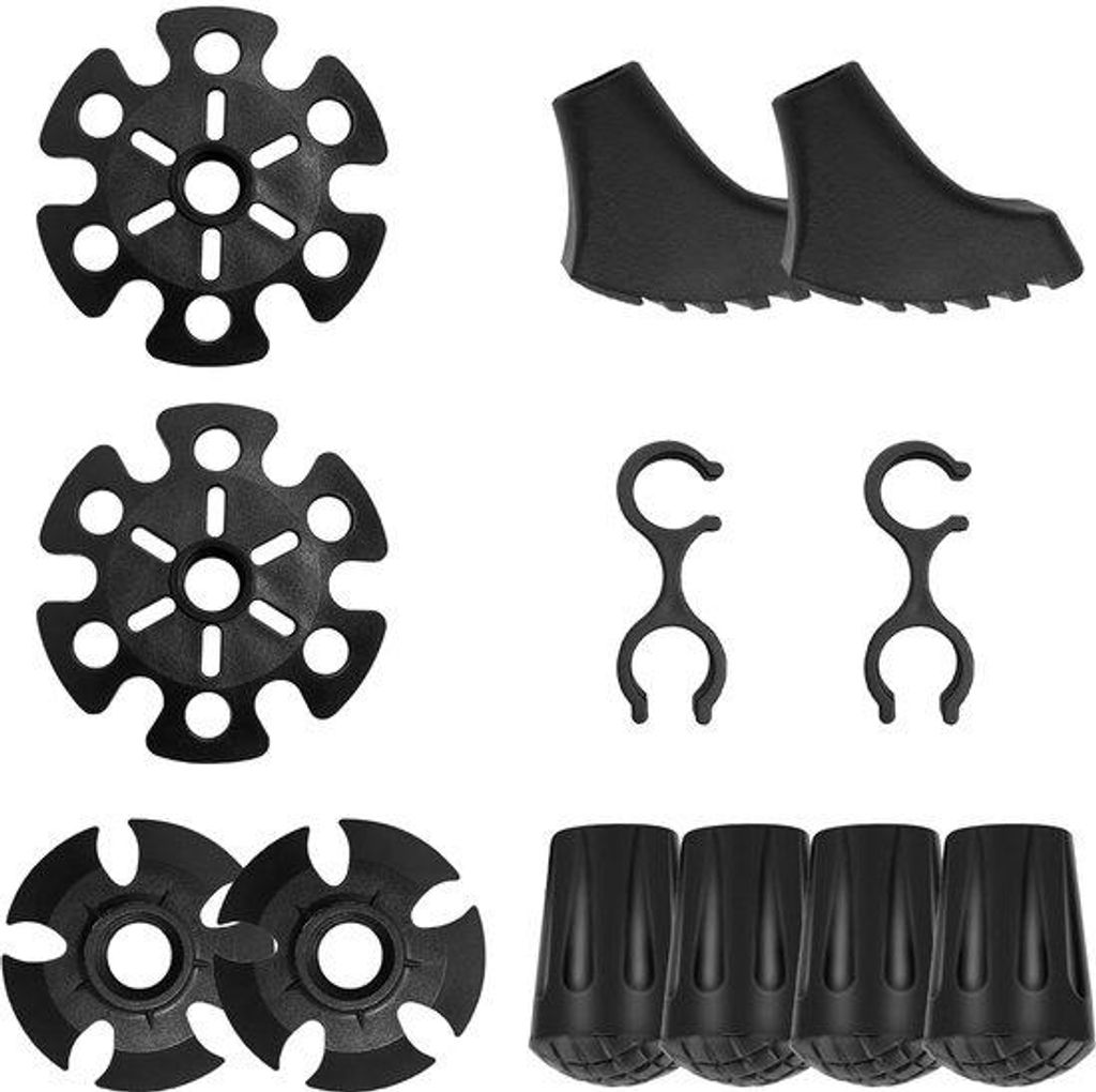 Trekkingstock Zubehör Set, schwarz, mit Gummipuffern und Schneeschuhen