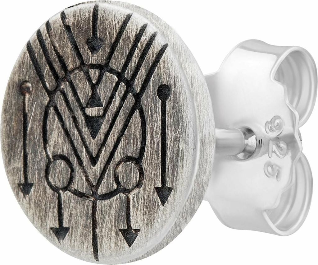 cai Single Ohrstecker 925 Silber matt rund oxidiert Tattoo Motiv 925/- Sterling Silber 0,9cm weiß ohne Stein 274220227