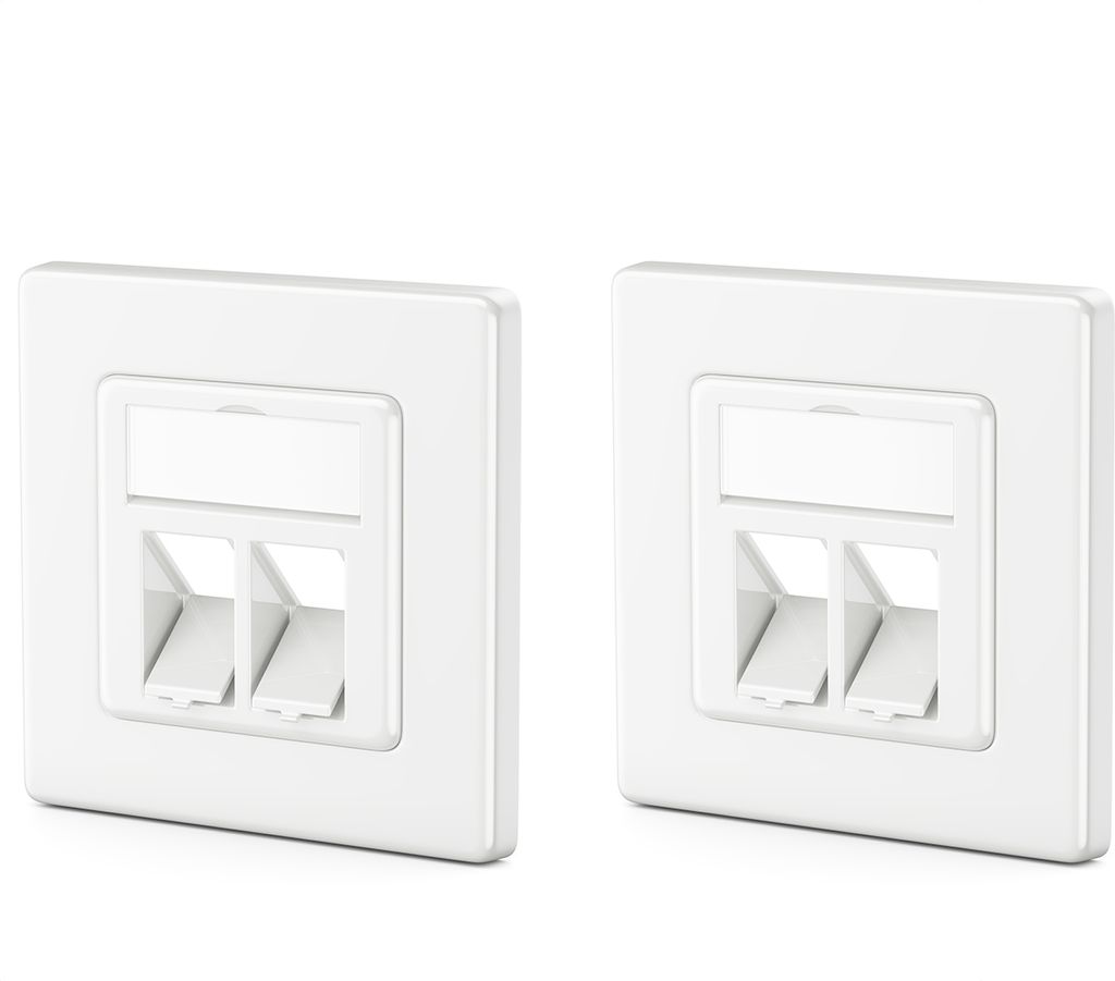 deleyCON 2x 2 Port LAN Anschlussdose Datendose Unterputzdose für Keystone Module 45° Gewinkelter Auslass für Keystone Module mit z.B. RJ45 Koaxi...