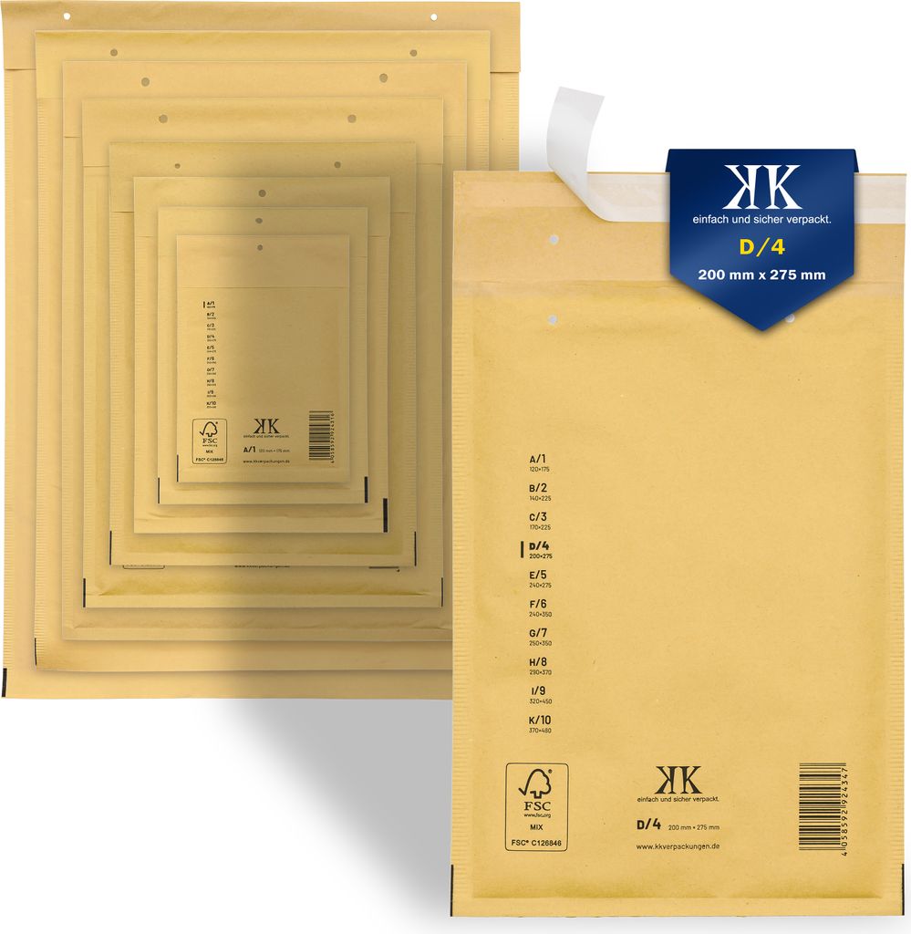 4800 Luftpolster-Versandtaschen D4 D/4 200x275mm (Außenmaß) Braun