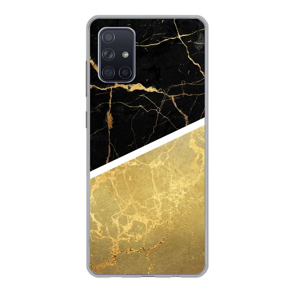 MuchoWow Handyhülle Schutzhülle Hülle für Samsung Galaxy A51 Marmor - Schwarz - Gold Silikon Softcase Handy Hülle - Schutzabdeckung