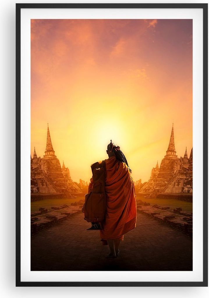 Gerahmtes Poster - Schwarzer Rahmen - Tempel Mönch - 61x91,5 cm - Wand Bild - Wanddeko - Wandbilder - Kunstposter - Wandposter - Bilderrahmen - Bi...