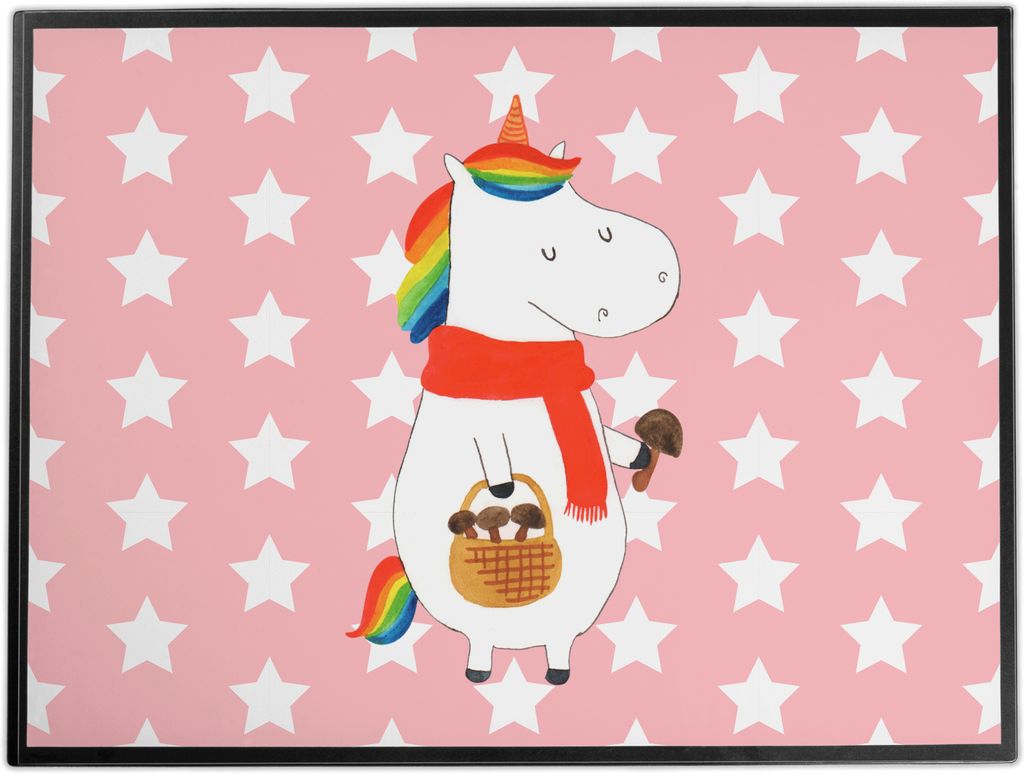 Mr. & Mrs. Panda Schreibunterlage Einhorn Pilz - Rot Pastell - Geschenk, Unicorn, arbeitsmatte, Pilze, Schreibtischauflage, Spruch, Motivation, sch...
