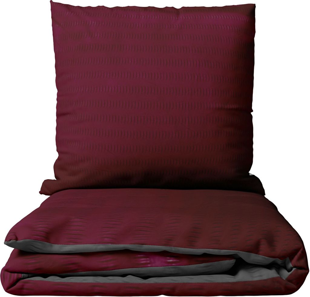 Mikrofaser Seersucker Bettwäsche Set 240x220 cm und Kissen 80x80 cm in Bordeaux Anthrazit Unifarben Design mit Reißverschluss