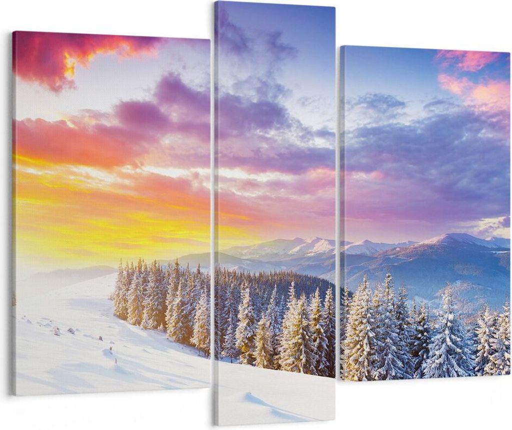 Bild auf Leinwand - Leinwandbild - Berge Schnee Winter - 95x80cm - Wand Bild - Wanddeko - Wandbilder - Leinwanddruck - Bilder - Kunstdruck - Wandde...