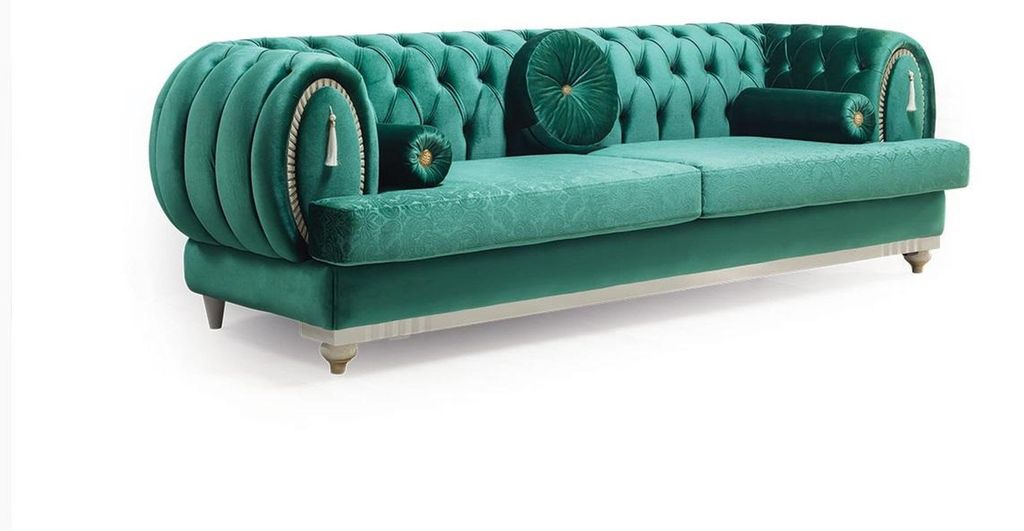 Modernes Sofa 3-er Grünes Sofa Wohnzimmer Couch Holzgestell