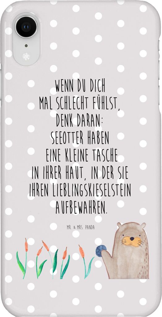 Mr. & Mrs. Panda Iphone XR Handyhülle Otter Stein - Grau Pastell - Geschenk, Witzige Fakten, Seeotter, Premium Kunststoff, Handy Case, Pflanzen, F...