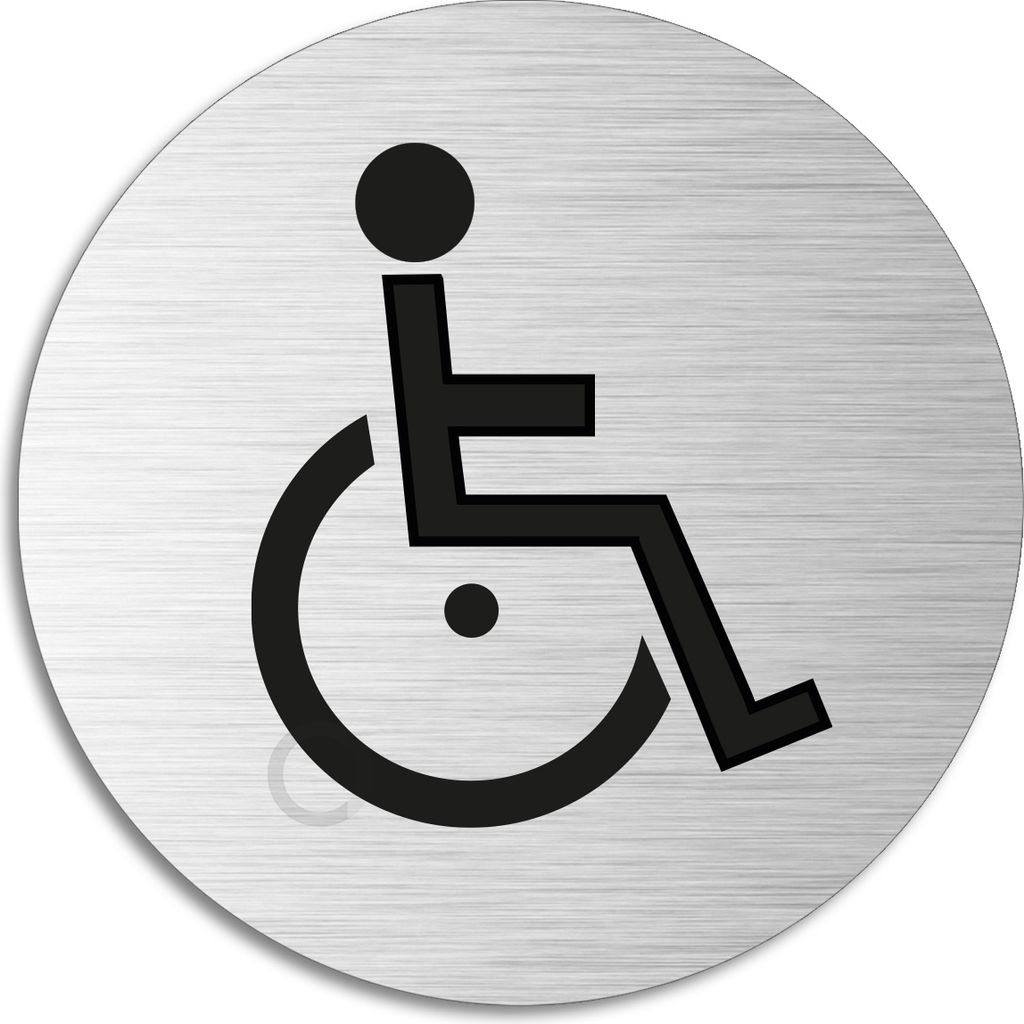 Schild - Behinderten WC l Türschild aus Aluminium | Edelstahloptik selbstklebend Ø 75 mm