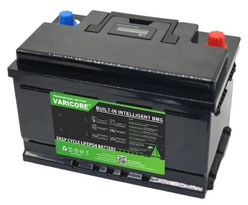 LiFePO4 Batterie - 12,8V 60Ah - Deep Cycle - LCD Display - Integriertes 100A BMS - Für Auto Solar Wind