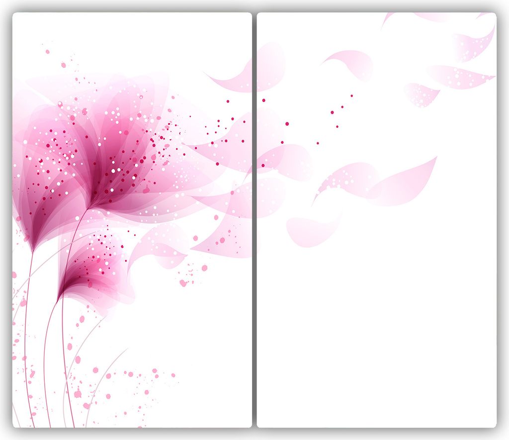 Tulup Glas-Herdabdeckplatte - 2x30x52cm - Glaskeramikkochfeld-Abdeckung Spritzschutz Zweiteilig Rosa Blume