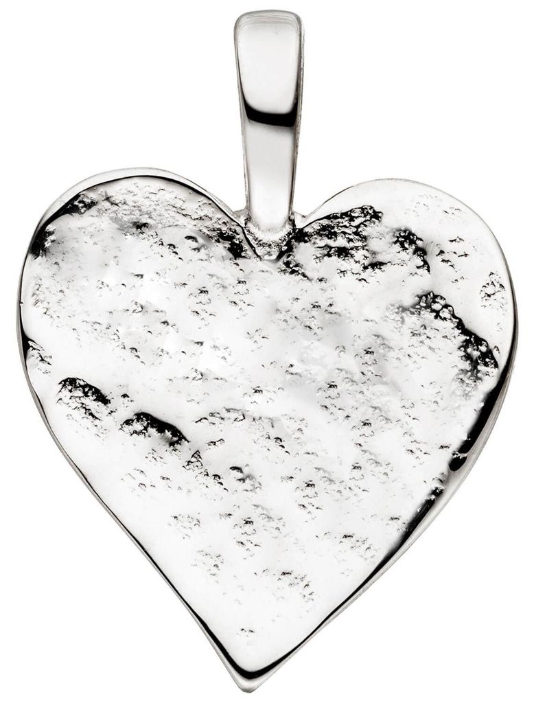 Anhänger Herz aus 925 Silber rhodiniert mit Struktur gehämmert 17,6x12,9mm