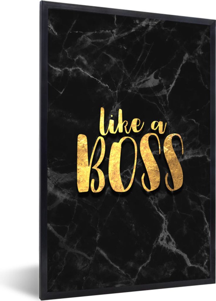 MuchoWow Gerahmtes Poster Zitat - Chef - Gold - Marmor 20x30 cm - Poster mit Schwarzem Bilderrahmen Wandposter Rahmen Foto Bilder - Drucken - Bil...