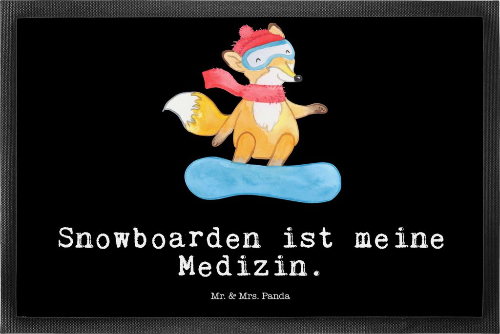 Mr. & Mrs. Panda Schmutzfangmatte Hase Snowboarden 50 x 75 cm - Schwarz - Geschenk, fußmatte, Winterurlaub, Abtreter, Fussmatte, bodenmatte, Vorle...