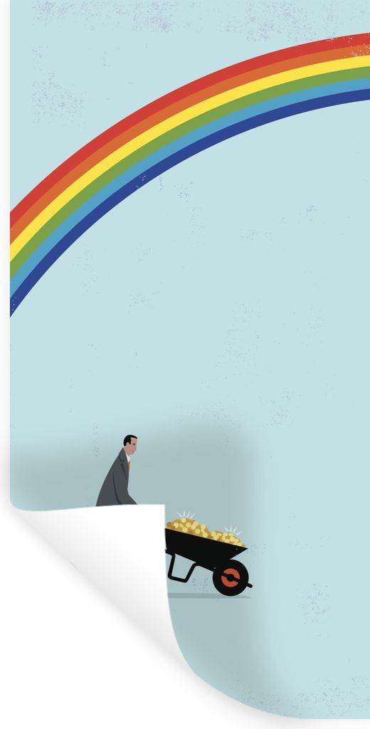MuchoWow Wandtattoo Wandsticker Wandaufkleber Eine Illustration eines Mannes mit einer Schubkarre unter dem Regenbogen 40x80 cm Selbstklebend und...