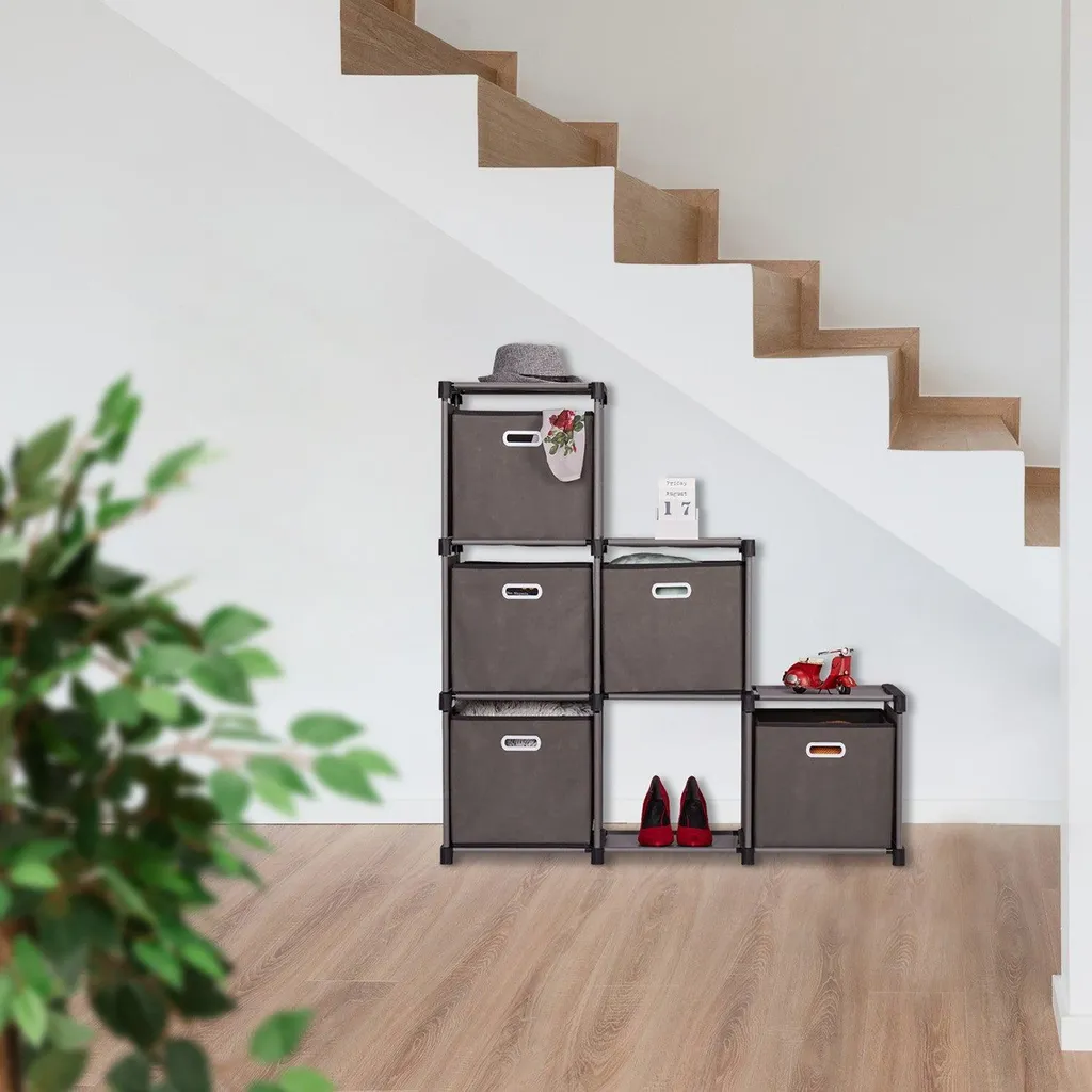 Étagère grise à 6 compartiments modulables pour un rangement optimisé