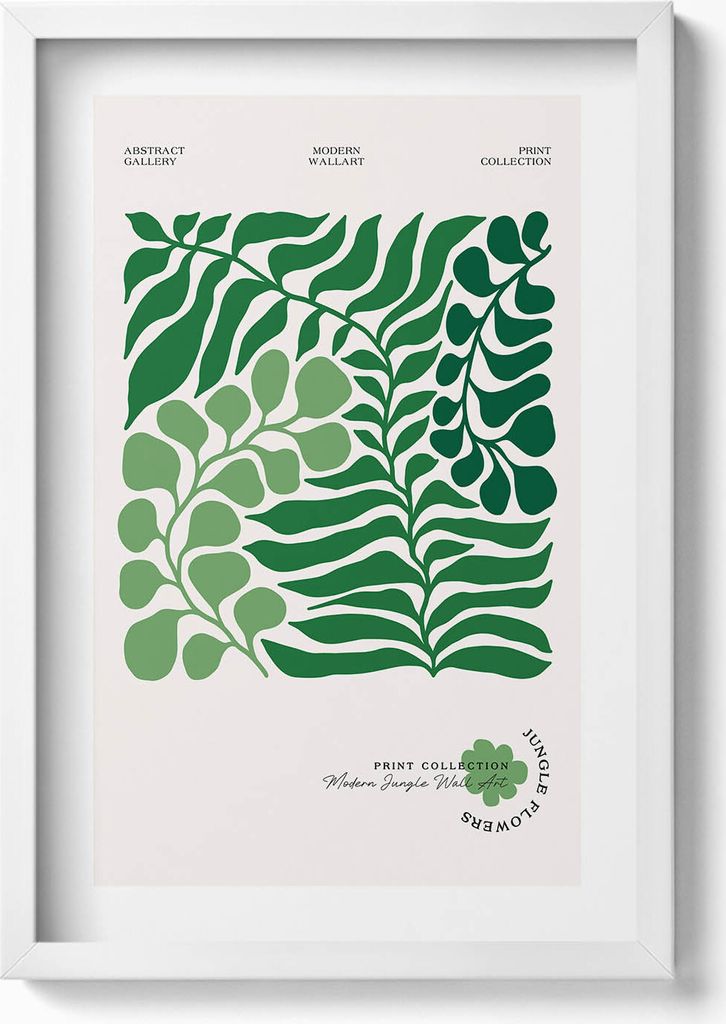 Pflanzen und Blumen Illustration– Wandbild mit Rahmen – Gerahmtes Bild – Wanddekoration – 40x60 cm – Weiß