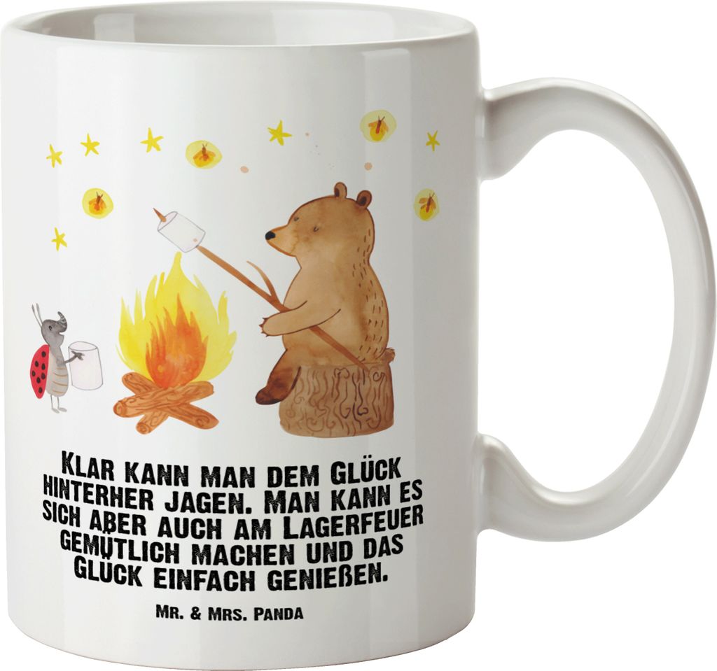 Mr. & Mrs. Panda Kaffeepott Bär & Marienkäfer Lagerfeuer - Weiß - Geschenk, Haferl, hochwertige tasse, jumbotasse, Große Teetasse, steingut, Te...