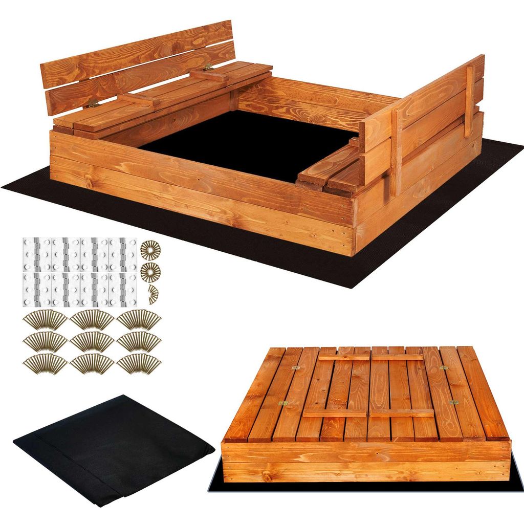 Springos® Sandkasten mit Sitzbänken 120 x 120 cm Produktbild 