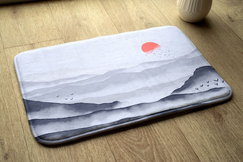 Badteppich Saugfähige - Badezimmer Teppich - Rutschfester Badvorleger Badematte - 90x60 cm - Sonnenaufgang